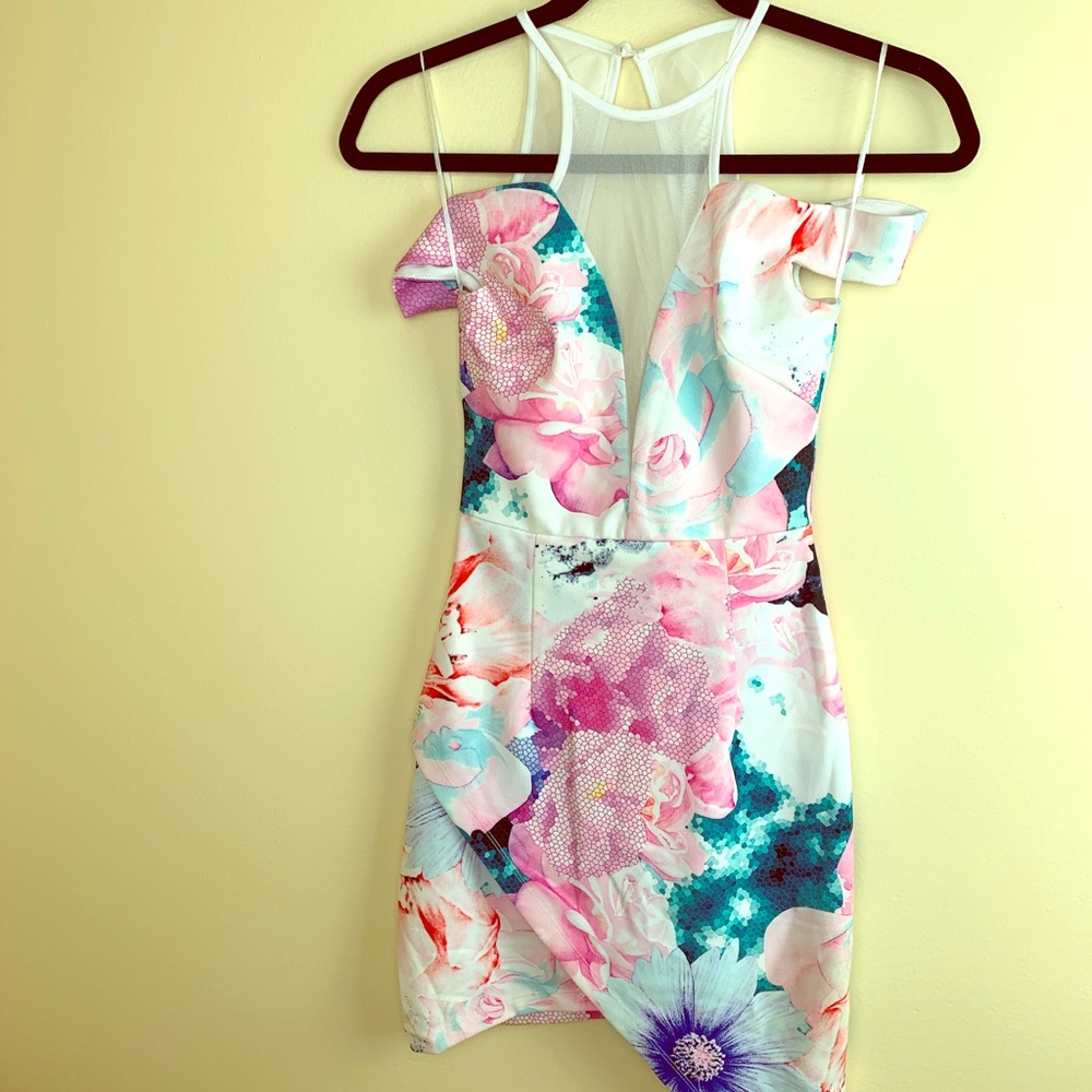 Floral body con mini dress